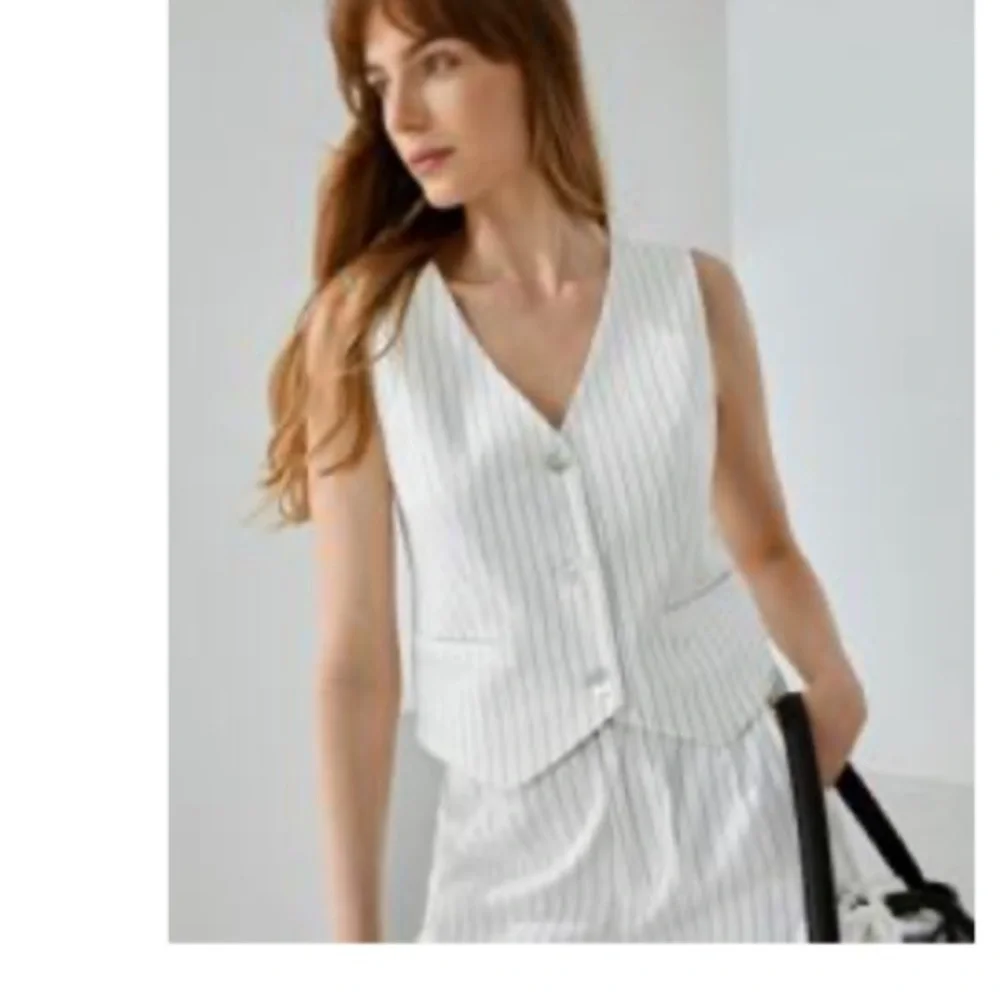 MOTF Black and White Striped Pantsuit linen size 6 US M - Picture 3 of 6